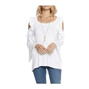 Chaser Ruffle Cold Shoulder Top White Cotton‎ Knit Bell Long Sleeve S